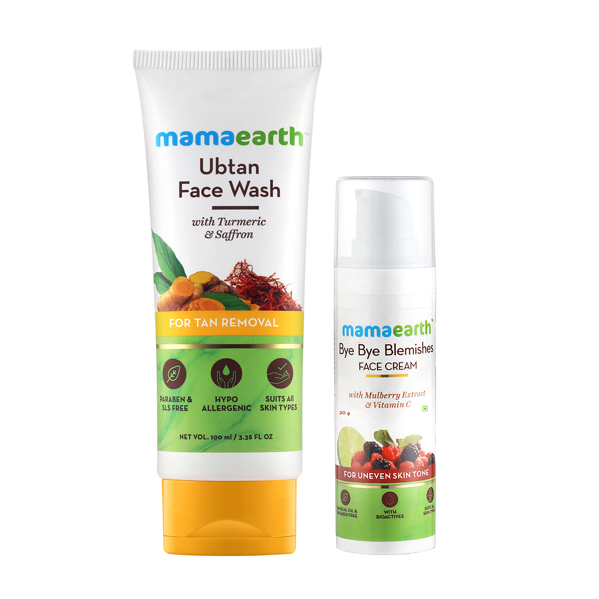MamaEarth Spotless Skin Combo: Ubtan Facewash + Bye Bye Blemishes Face Cream