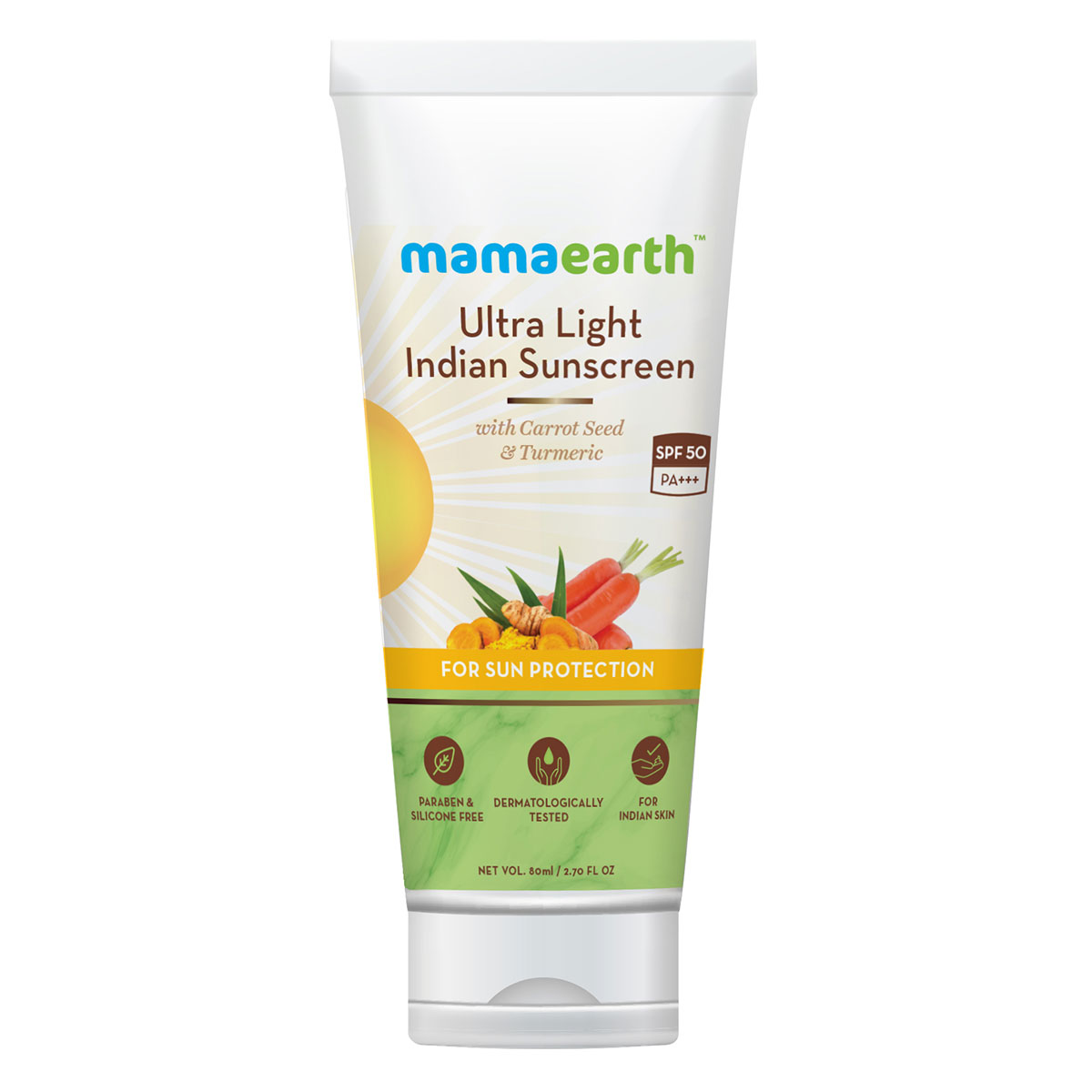 Sunscreen SPF 50, Mamaearth Ultra Light Indian Sunscreen for Sun Protection  - 80 ml