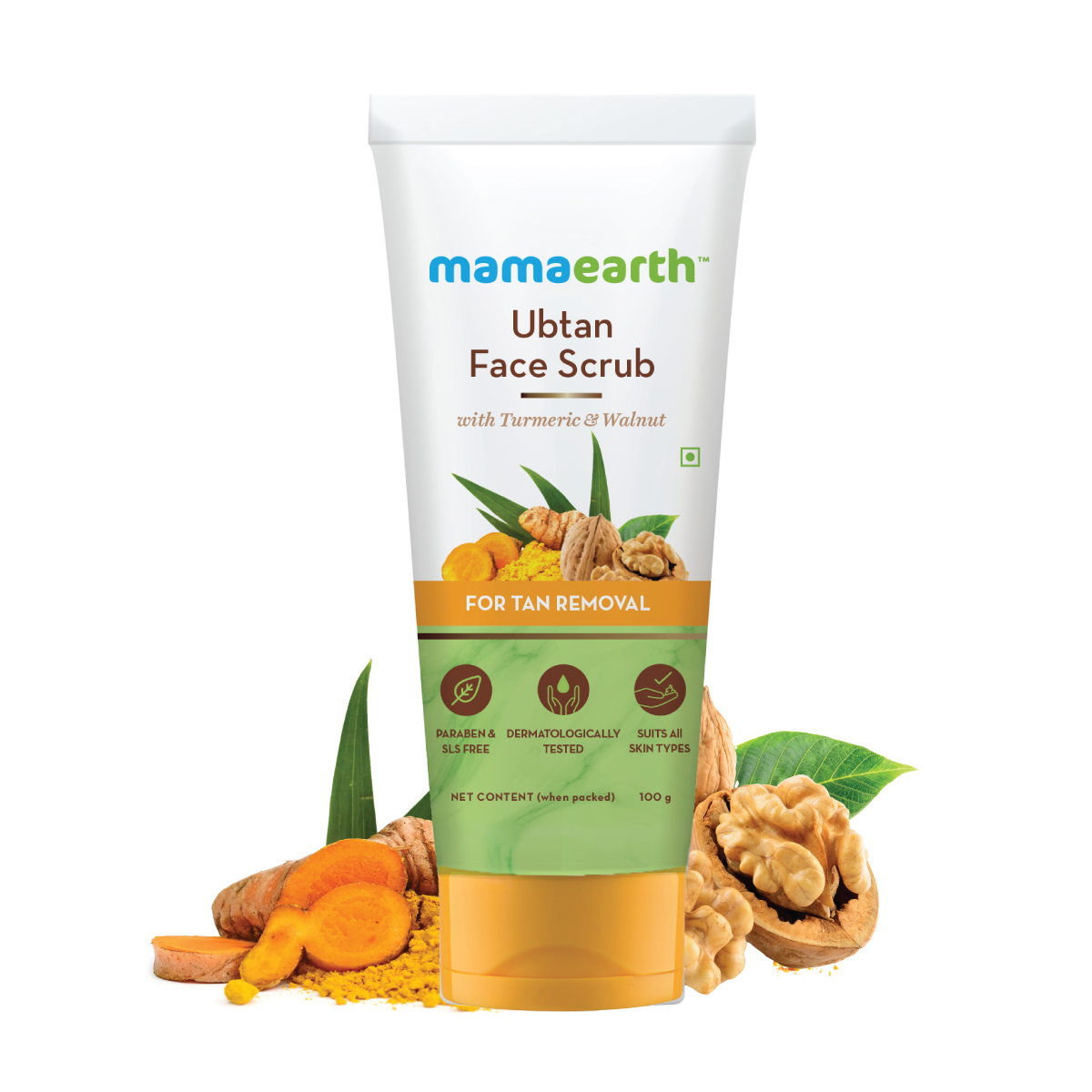 MamaEarth Ubtan Face Scrub with Turmeric & Walnut for Tan Removal